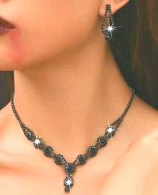 Juego de collar y pendientes gargantilla gota negra gótica decoración joyas de Halloween  Foto 1 de 3