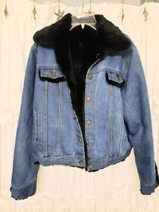 Womens Fur Lined Jean Jacket Large Ladies Coats Clothing - Picture 1 of 7