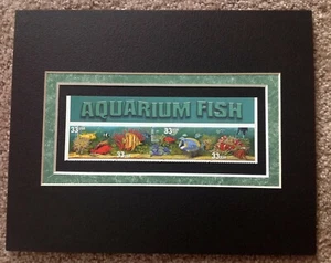 8X10 DOUBLE MATTED SET OF 4 UNUSED U.S. POSTAGE STAMPS SHOWING AQUARIUM FISH - Picture 1 of 2