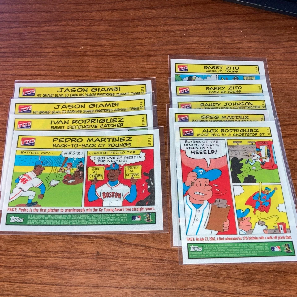 2003 Topps Bazooka Comic Card Baseball Lot of 9 Pedro ARod Randy Johnson Maddux - Image 1 of 3