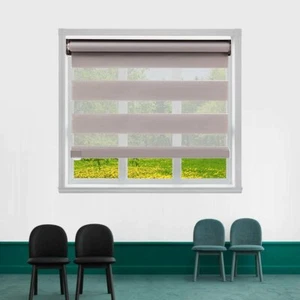 Cordless Zebra Roller Shades, Dual Layer Sheer Blinds Window Treatment - Picture 1 of 13