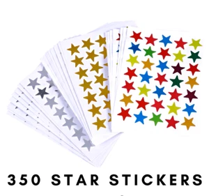 Adesivi 350 x 20 mm stella brillante oro, argento, colori misti ricompensa merito insegnante - Foto 1 di 4