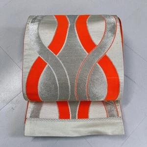 Japanese Silk Fukuro Obi - Vibrant Red & Silver Mint, Luxury Interior Art Piece - Picture 1 of 12