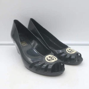 Gucci Marola Interlocking GG Peep Toe Jelly Wedge Pumps Black Size 38 NEW - Picture 1 of 16