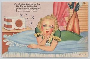 Cartolina Bionda Pinup Ragazza in Abito Verde Fumetto - "La Mia Cara" Love Story Back - Foto 1 di 3