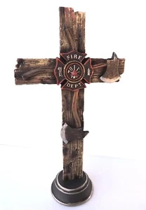 Fire Dept Cross Fire & Rescue Pedestal Fireman 13x7in Patriotic USA Decor New - Picture 1 of 6