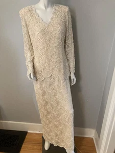 Vintage Lawrence Kazar Beaded Ivory Formal  Lace Gown Size XL - Picture 1 of 10