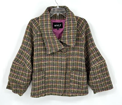 NVLT jacket blazer cape coat boucle tweed lantern sleeve plaid swing XL - Image 1 of 4