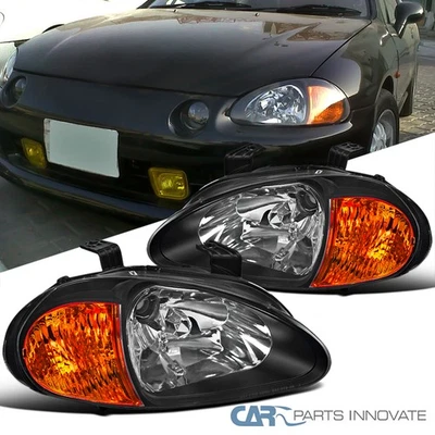 Fits 93-97 Honda Civic del Sol Black Headlights Head Lights Lamps Left+Right - Image 1 of 4