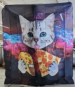 Kitten Eating Pizza And Taco Shower Curtain 60x72 Inches Bathroom Decor  - Picture 1 of 3