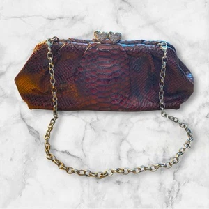 BRIGHTON Borsa a mano bordeaux pelle di serpente pochette FIRST KISS - Foto 1 di 4