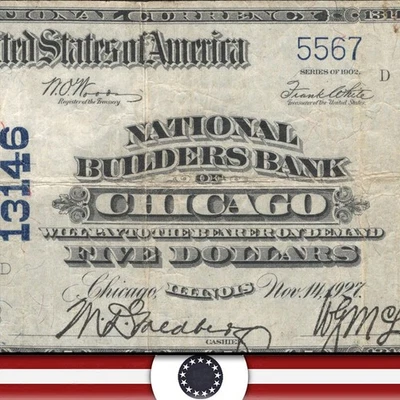 1902 $5 CHICAGO, IL NATIONAL BUILDERS BANK NATIONAL BANKNOTE 5567 - Image 1 of 3