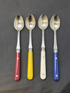 MCM LE PRIX GELB, BLAU WEISS ROT BESTECK 4 LÖFFEL 7" Vintage - Bild 1 von 4