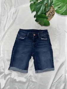 Justice Girls Denim Bermuda Shorts 5 Pockets Rolled Up Hem 8 - Picture 1 of 3