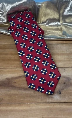 Corbata Lands' End Hecha en EE. UU. Preppy 100 % Seda Rojo Azul Flores Foto 1 de 2