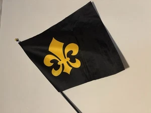 Gold On Black Fleur de Lis Flag 16x11.5 (22” Stick) - Picture 1 of 1