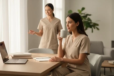 Nwt Cherokee Sz M Unisex Beige Scurb Top. NS-24 - Image 1 of 4