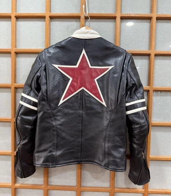 Vanson RJV One Star Motorcycle Racer Leather Jacket Black Red Size 40 - Image 1 of 4