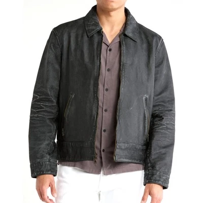 John Varvatos Collection Men's Asher Heritage Leather Zip-Up Bomber Jacket Black - Image 1 of 3