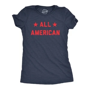 Womens All American T Shirt Funny Cool Patriotic Fourth Of July Party Text - Picture 1 of 7