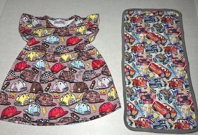 NIB Bamboo Burp Cloth + 6-12m Boutique Dress Bundle - Cars - Image 1 of 3