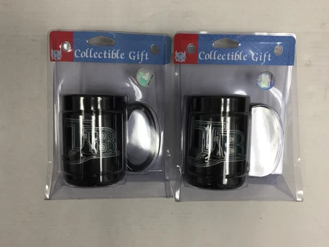 Tampa Bay Rays MLB 15oz. Ceramic Coffee Mug Pewter Emblem Set of 2 Cover