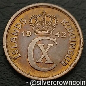 Iceland 1 Eyrir 1942. KM#5.2. One Cent Coin. Island. WWII. Two years issue. - Picture 1 of 7