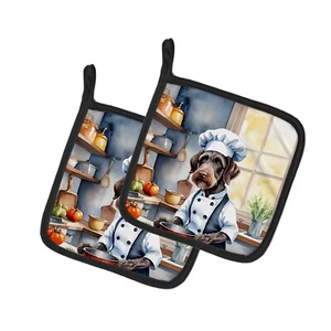 German Wirehaired Pointer The Chef Pair of Pot Holders DAC6255PTHD - Picture 1 of 5