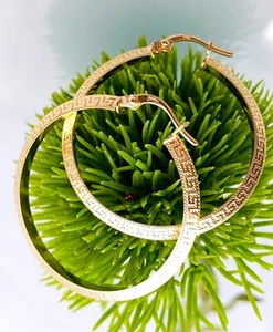 30,5 mm Creolen 750  Gelbgold  18 KT Gold *rund*  mit *MÄANDER MUSTER*👍 elegant - Imagen 1 de 4