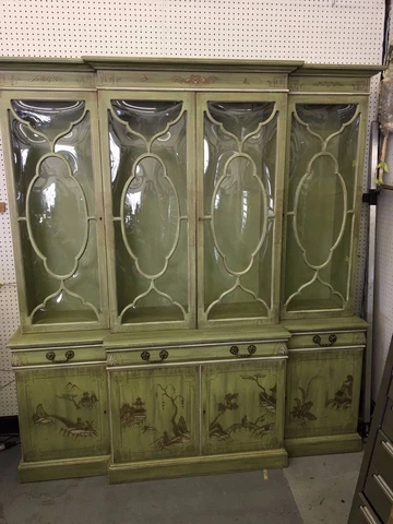 Karges Green and Gold Chinoiserie China Cabinet Cover