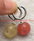 Natural Pretty 14Mm Multicolor Gems Round Beads Silver Leverback Dangle Earrings