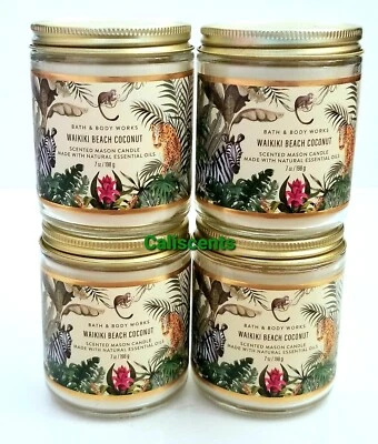 Velas Bath & Body Works WAIKIKI BEACH COCONUT 7 oz NOVAS X4 queima 25-45 horas - Imagem 1 de 3
