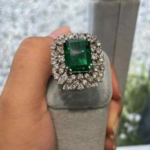 4 Ct Emerald Cut Green Simulated Cluster Gift Ring For Her 14K White Gold Plated - Picture 1 of 6