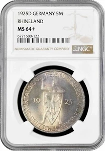 Weimar Republic 5 reichsmark 1925 D, NGC MS64+, "1000th Year of the Rhineland" - Picture 1 of 2