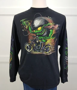 Vintage ALSTYLE Motorcycle Shirt Bobber Monster Flames Skull Bike Week Men's XL - Picture 1 of 12