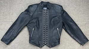 Tribe America Damen durchgehender Reißverschluss Langarm Medaille Perlen Lederjacke Größe 4 - Bild 1 von 15