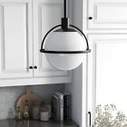 Cieonna 9.38" Wide Pendant With Glass Shade In Blackened Bronze/White Milk