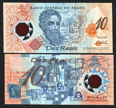 Brazil 10 RIELS P-248 2000 x 1 Pcs Commemorative Polymer UNC Brazilian BANKNOTE - Image 1 of 4