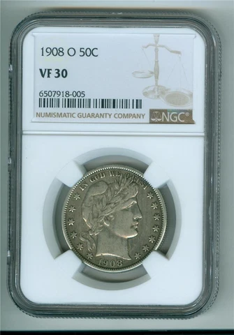 U.S. 1908-O BARBER HALF DOLLAR NGC VF-30 Cover