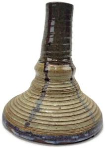 Handmade Hand Spun Signed Glazed Brown Purple Twisted Candle Holder 7 inch Tall - Picture 1 of 9