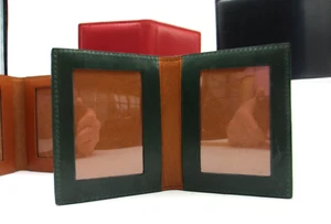 Bifold Frame MINI Holds Two 2x3" Photos Leather Graphic Image Bi-fold Dark Green - Picture 1 of 13