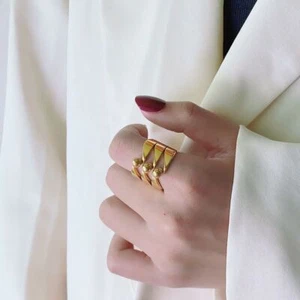 INS Fashion Woman 18k Gold Plated Bead 3 Layer Band Ring Index Finger Joint Ring - Picture 1 of 5
