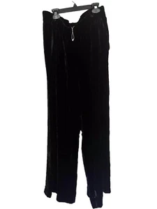 NWOT Eileen Fisher Black Wide Leg Crushed Velvet Drapey Silk Ankle Pants L $288 - Picture 1 of 7