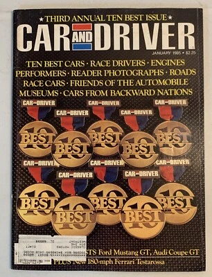 Car And Driver Magazine Jan. 1985 - Ten Best Cars & Race, Mustang GT, Ferrari  - Image 1 of 2
