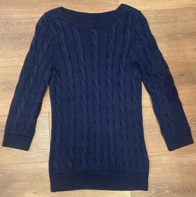 Suéter Brooks Brothers Tejido con Cable AZUL MARINO Cuello Barco Manga 3/4 MEDIANO Foto 1 de 4