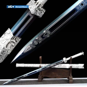 Chinese Wushu Double Edged Sword Tai Chi JIan Exquisite Blue Carbon Steel Blade - Picture 1 of 11