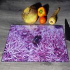 Purple floral worktop saver /glass chopping board/cheese board - Bar/Kitchen use