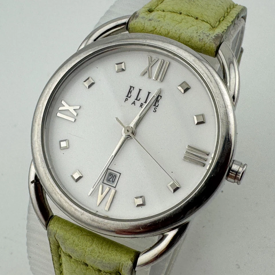 Elle Paris Quartz Watch EL223 Women Silver White Leather Date Analog New Battery - Image 1 of 4