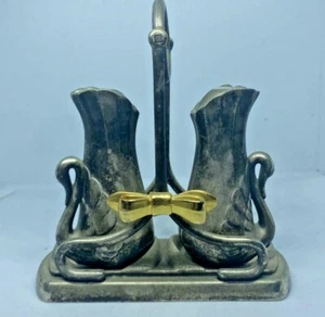 Vintage Silver Salted Salt &Pepper Shaker Decor Kitchen Shaped like two swans - Picture 1 of 11