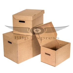 CARDBOARD Storage Archive Boxes with Lid Handles Packing Filing Office Removal - Picture 1 of 41